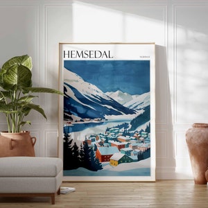 Skiing Travel Poster, Skiing Art, Hemsedal Poster, Norway Poster, Winter Poster, Ski Poster, Snowboard Poster, Hemsedal Travel Art, Ski Art