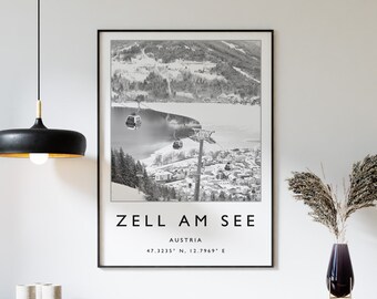 Zell Am See Travel Print, Zell Am See Poster, Austria Travel Print, Austrian Print, Black and White Travel Poster, Travel Art, Travel Gift