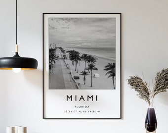 Miami Travel Print, Miami Travel Poster, Florida Travel Print, Florida Print, Black and White Travel Poster, Travel Art, Travel Gift