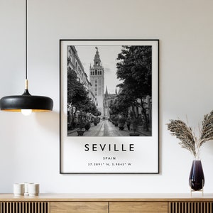 Seville Travel Print, Seville Travel Poster, Spain Travel Print, Spanish Print, Black and White Travel Poster, Travel Art, Travel Gift