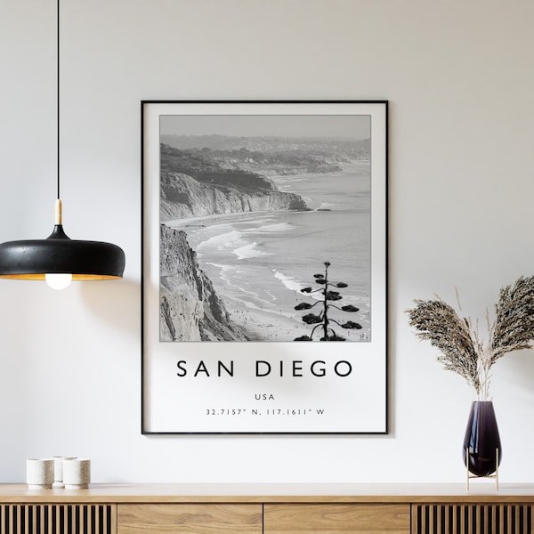 San Diego Travel Print, San Diego Poster, America Travel Print, American Print, Black and White Travel Poster, Travel Art, Travel Gift