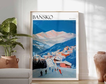 Bansko Skiing Poster: Bulgaria Travel Art, Mountain Print