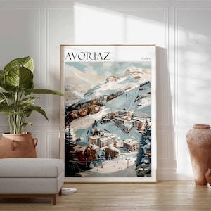 Skiing Travel Poster, Skiing Art, Avoriaz Poster, Avoriaz Print, French Alps Decor, Winter Print, Avoriaz Travel Print, Avoriaz Ski Poster