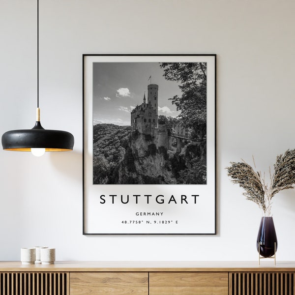 Stuttgart Travel Print, Stuttgart Travel Poster, Germany Travel Print, German Print, Black and White Travel Poster, Travel Art, Travel Gift