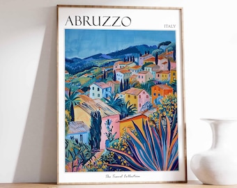 Abruzzo Italy Travel Poster: Colorful Italian Village Art Print