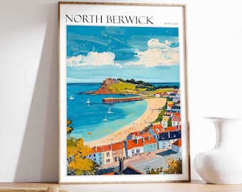 North Berwick Scotland Travel Poster: Scottish Coastal Art