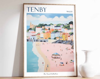 Tenby Wales Travel Poster: Colorful Seaside Art Print
