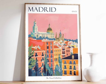 Póster de viaje de Madrid: Impresión artística de un colorido paisaje urbano español