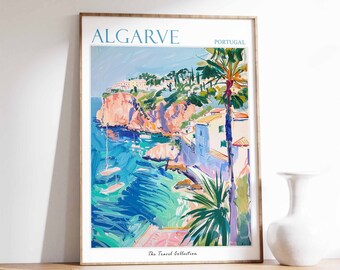 Algarve Poster, Algarve Travel Print, Portugal Travel Poster, Tropical Decor, Beach Art, Travel Gift, Floral Print, Botanical Print, Sea Art