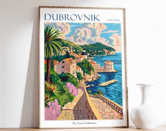 Dubrovnik Poster, Dubrovnik Travel Print, Croatia Travel Poster, Tropical Decor, Beach Art, Travel Gift, Floral Print, Coastal Decor