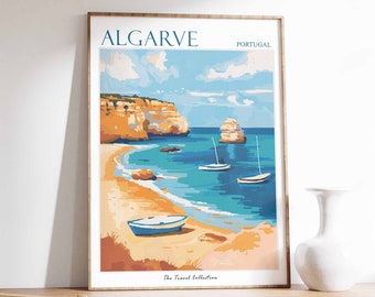 Algarve Poster, Algarve Travel Print, Portugal Travel Poster, Tropical Decor, Beach Art, Travel Gift, Floral Print, Botanical Print, Sea Art