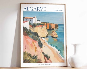 Algarve Poster, Algarve Travel Print, Portugal Travel Poster, Tropical Decor, Beach Art, Travel Gift, Floral Print, Botanical Print, Sea Art