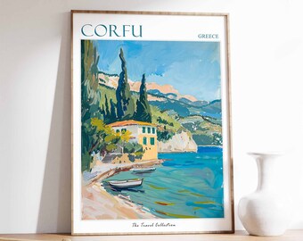 Corfu Greece Travel Poster: Coastal Beach Art Print