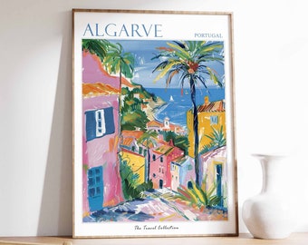 Algarve Poster, Algarve Travel Print, Portugal Travel Poster, Tropical Decor, Beach Art, Travel Gift, Floral Print, Botanical Print, Sea Art