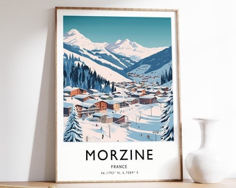Skiing Travel Poster, Morzine France Ski Print, Skiing Travel Print, Skiing Wall Art, Skiing Print, Winter Sport Art, A1/A2/A3/A4