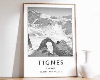 Tignes Ski Poster: French Alps Black and White Print