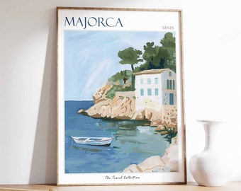 Majorca Poster, Majorca Travel Print, Spain Travel Poster, Tropical Decor, Beach Art, Travel Gift, Floral Print, Coastal Decor