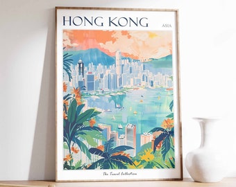 Hong Kong Poster, Hong Kong Travel Print, Tropical Decor, Sea Wall Art, Asian Decor, Asia Travel Print, Hong Kong Gift