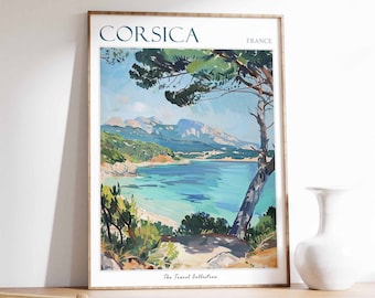 Póster de viaje a Córcega: Arte mural del mar Mediterráneo