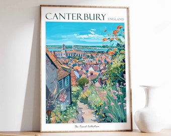 Canterbury Travel Poster, Canterbury Travel Print, British Poster, British Print, Botanical Wall Art, United Kingdom Art, Canterbury Poster