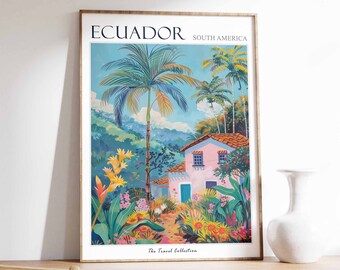 Ecuador Poster, Ecuador Travel Print, Tropical Decor, Botanical Print, Latin Travel Poster, South American Decor, Ecuadorian Gift