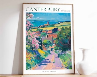 Canterbury Travel Poster, Canterbury Travel Print, British Poster, British Print, Botanical Wall Art, United Kingdom Art, Canterbury Poster