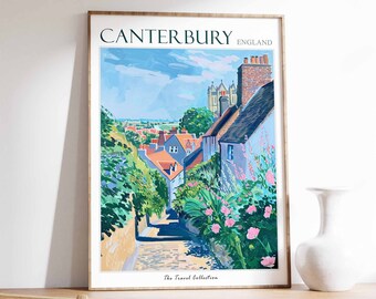 Canterbury Travel Poster, Canterbury Travel Print, British Poster, British Print, Botanical Wall Art, United Kingdom Art, Canterbury Poster