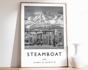 Steamboat Colorado Ski Poster: Black and White Winter Print
