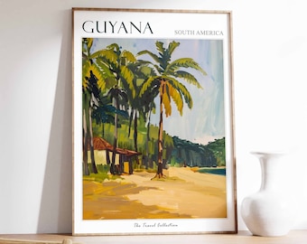 Guyana Travel Poster: Tropical Beach Print, South American Decor
