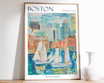 Boston Poster, Boston Travel Print, Tropical Decor, Sea Wall Art, American Decor, United States Travel Print, Boston Gift