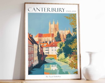 Canterbury Travel Poster, Canterbury Travel Print, British Poster, British Print, Botanical Wall Art, United Kingdom Art, Canterbury Poster