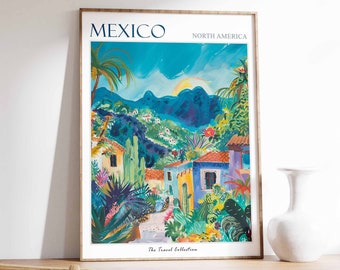 メキシコ旅行ポスター：熱帯植物アートプリント