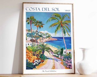 Costa del Sol Poster, Costa del Sol Travel Print, Spain Travel Poster, Tropical Decor, Beach Art, Travel Gift, Floral Print