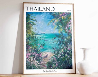 Póster de viaje a Tailandia: Impresión artística de playa tropical