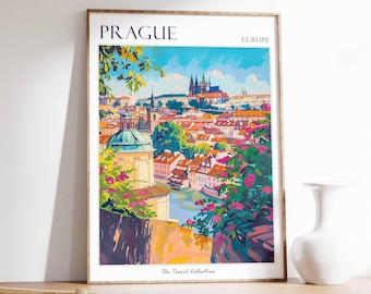 Póster de viaje de Praga: Impresión artística colorida de la ciudad de la República Checa