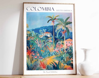 Colombia Poster, Colombia Travel Print, Tropical Decor, Botanical Print, Latin Travel Poster, South American Decor, Colombia Gift