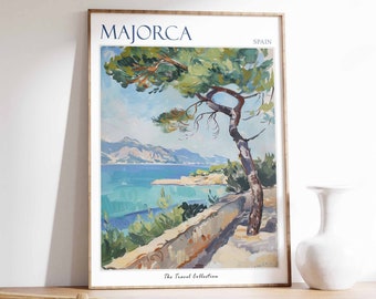 Majorca Poster, Majorca Travel Print, Spain Travel Poster, Tropical Decor, Beach Art, Travel Gift, Floral Print, Coastal Decor