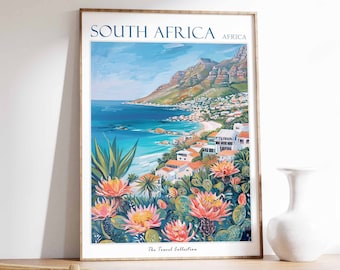 South Africa Travel Poster: Botanical African Decor