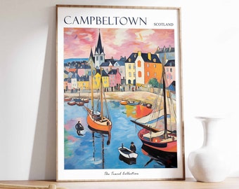 Cartaz de viagem de Campbeltown, Escócia: Arte costeira escocesa