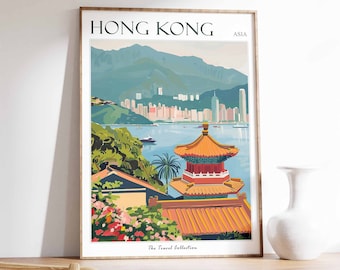 Hong Kong Travel Poster: Victoria Harbour Asian Art Print