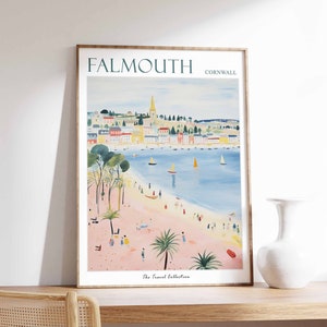 Póster de Falmouth, Impresión de viaje de Falmouth, Póster de viaje de Cornualles, Decoración británica, Decoración tropical, Impresión marina, Regalo de Falmouth