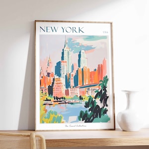Poster de voyage à New York : art mural urbain de style vintage