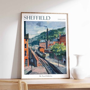 Poster Sheffield, impression voyage Sheffield, décoration tropicale, art mural ville, déco britannique, impression voyage Angleterre, cadeau Sheffield