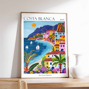 Costa Blanca Poster, Costa Blanca Travel Print, Spain Travel Poster, Tropical Decor, Beach Art, Travel Gift, Floral Print, Botanical Print