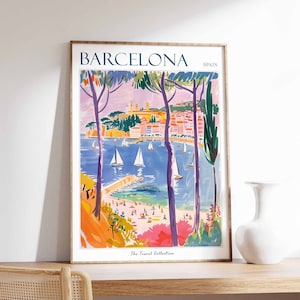 Barcelona Poster, Barcelona Travel Print, Tropical Decor, City Wall Art, Spanish Decor, Spain Travel Print, Barcelona Gift