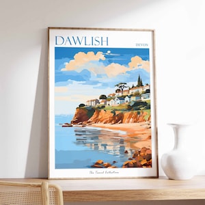Affiche Dawlish, impression de voyage Dawlish, affiche de voyage dans le Devon, décoration britannique, décoration tropicale, impression de mer, cadeau Dawlish, affiche de voyage Dawlish