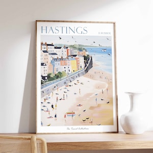 Hastings Poster, Hastings Travel Print, East Sussex Travel Poster, British Decor, Tropical Decor, Hastings Gift, Hastings Travel Poster