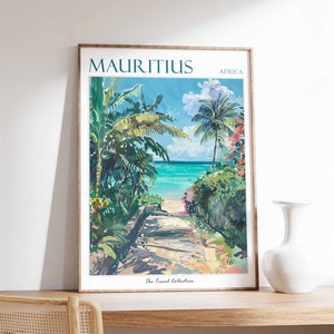 Affiche de l'île Maurice, impression de l'île Maurice, décoration tropicale, impression botanique, décoration florale, affiche de voyage de l'île Maurice, décoration côtière, art africain