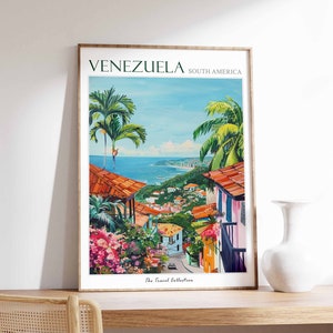 Venezuela reisposter, Venezuela reisafdruk, tropisch decor, botanische muurkunst, Zuid-Amerikaanse reisafdruk, Venezolaanse kunst, Latijns-cadeau