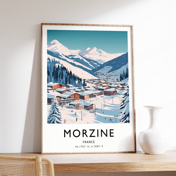 Skiing Travel Poster, Morzine France Ski Print, Skiing Travel Print, Skiing Wall Art, Skiing Print, Winter Sport Art, A1/A2/A3/A4